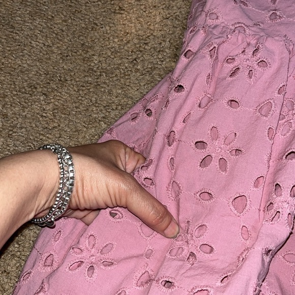 Eloquii Broderie Floral Eyelet Tie Front Puff Sleeve Maxi Dress Classic Pink‎ 16 - Picture 5 of 8